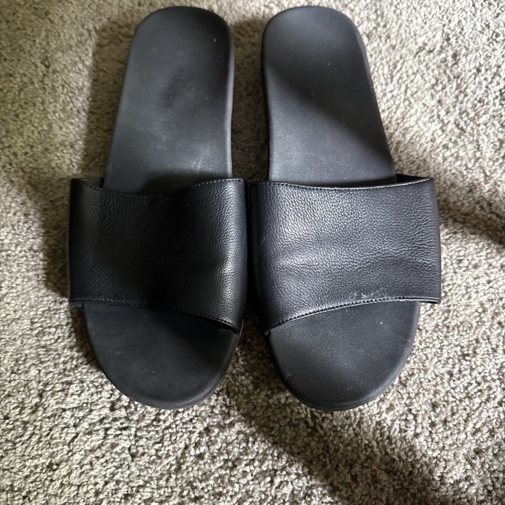 Vionic Black Leather Slide Sandals